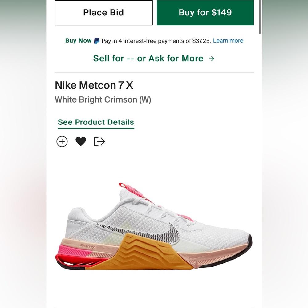 Women’s NIKE Metcon 7 Sneakers in White Black Pollen & Pink Size 8.5